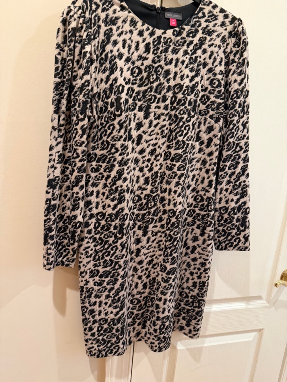 Vince Camuto Black and Cream Leopard Shift Dress